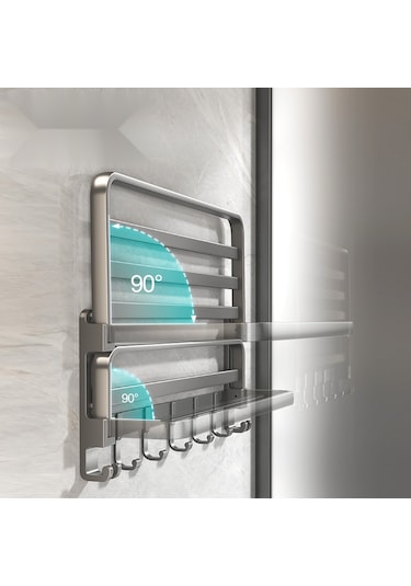 Banyo Havlu Askıları, Banyolar İçin 2 Katlı Havlu Askıları, Alüminyum Çay Havlu Askıları, Mutfak Tuvalet Otel Ofis İçin Çift Çubuklu Havlu Rafları Gri 60cm Gri