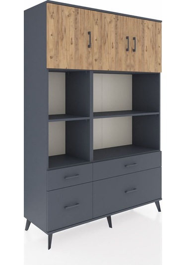 Hyperion Dolap 8 Raflı 4 Çekmeceli 3 Kapaklı 132x44x195 Antrasit-çam/antrasit Atlas Çam/antrasıt