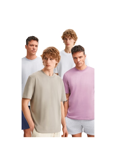 Alessandro Erkek 4'lü Organik Pamuk Regular Kalın Dokulu Bisiklet Yaka Pmb/ Gri/ Vzn/ Byz T-shirt