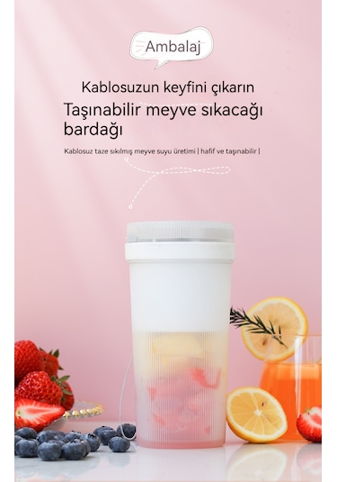 Mini Kablosuz Çok Fonksiyonlu Meyve Suyu Bardağı-beyaz
