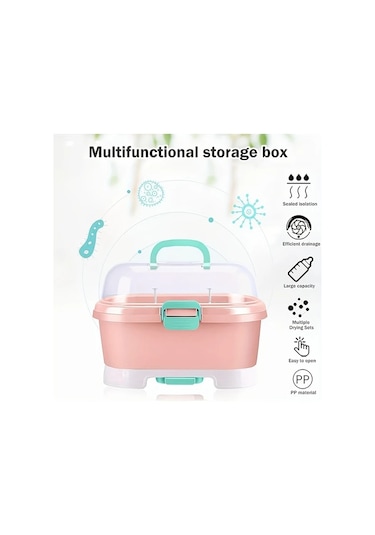 Maxaccess Pembe Taşınabilir Büyük Kapasiteli Kapaklı Drenajlı Bulaşık Kurutma Raftı Ev Seyahat İçin