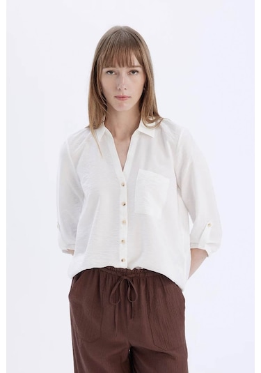 Defacto Regular Fit Beyaz Kadın Gömlek M9407az/wt16 Beyaz Defacto Regular Fit Beyaz Kadın Gömlek M9407az/wt16 Beyaz