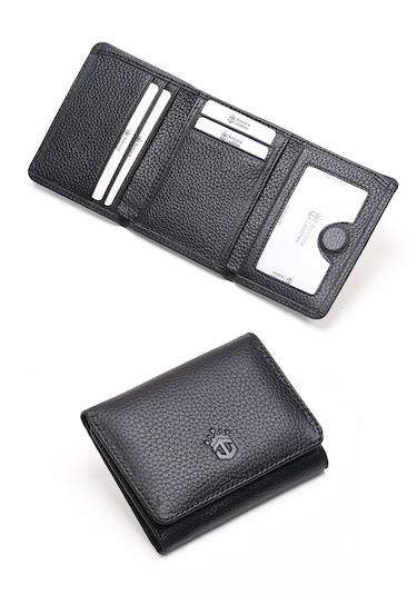 Ancora Leather Hakiki Deri Gizli Mıknatıslı Ünisex Cüzdan-46200 Siyah