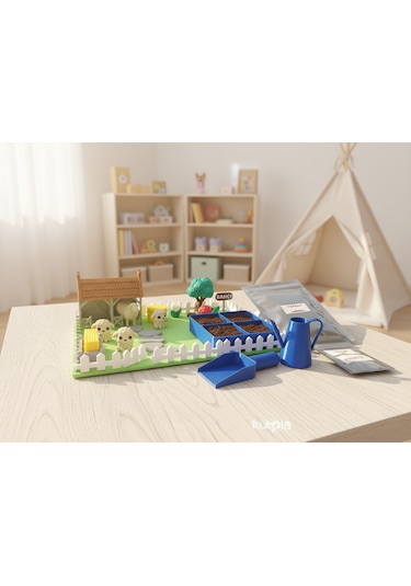Kutpia Mini Bahçe Çocuk Oyun Ve Eğitim Seti 25x19cm - Sevimli Koyunlar Mavi