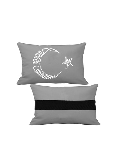 Ay Yıldız Baskılı Gri Boyun Yastığı Her Araca Uyumlu