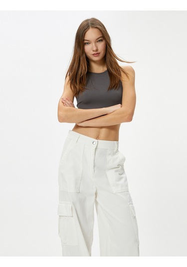 Koton Basic Crop Atlet Yuvarlak Yaka Ribanalı Antrasit 4sal30022ık 4SAL30022IK927 Antrasit