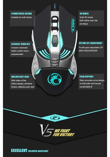 İmıce V5 Usb 7 Düğmeler 4000 Dpı Kablolu Optik Renkli Arka Işık Oyun Faresi Bilgisayar Pc Dizüstü Bilgisayar İçin Beyaz Diğer