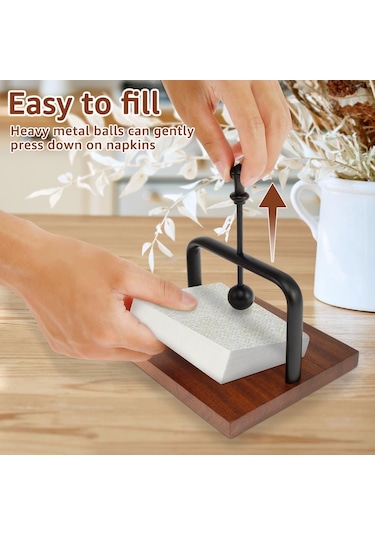 Geeroyoo Modern Ahşap Peçete Kutusu, Kristal Toplu Masalık Peçetelik, Restoran Ve Otel İçin Şık Dekorasyon Kahverengi