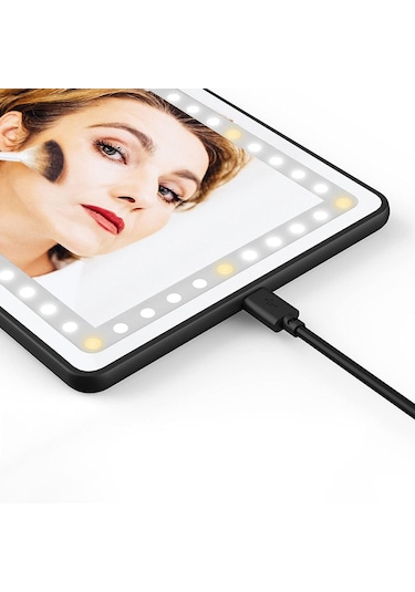 Araba Güneşlik Ayna Usb Şarj Edilebilir Kozmetik Makyaj Aynası 3 Işık Modlu Dokunmatik Ekran - Beyaz