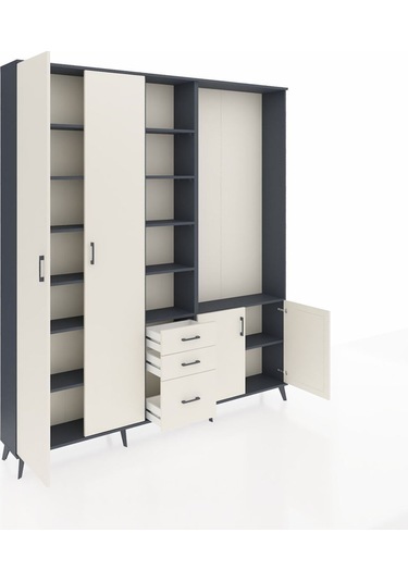 Arges Dolap 13 Raflı 3 Çekmeceli 4 Kapaklı 220x30x243 Antrasit-aytaşı/aytaşı Aytası/aytası