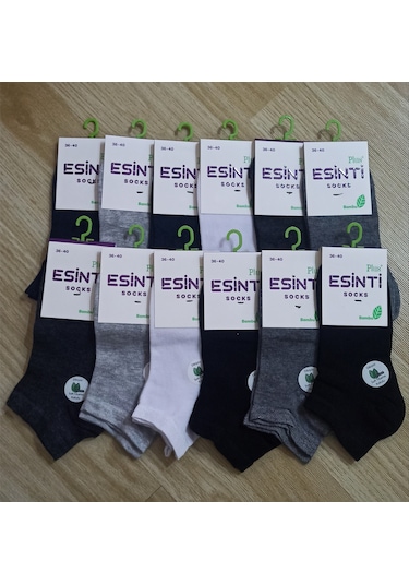 Esinti Bayan 12 Adet Bambu Dikişsiz 4 Renk Patik Çorap Çok Renkli