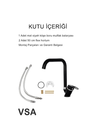 Mat Siyah Köşe Borulu Mix Mutfak Lavabo Bataryası Siyah