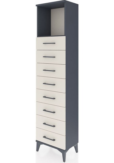 Arges Dolap Tek Raflı 8 Çekmeceli 44x30x182 Antrasit-aytaşı Antrasit