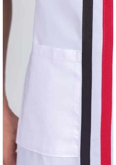 Erkek Boyundan Asmalı Çizgili Barista Şef Mutfak Önlüğü Beyaz