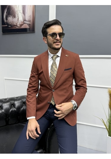 Avni Ceylan Lux İtalyan Stil Erkek Takım Elbise Klasik Ve Modern Stil Kiremit