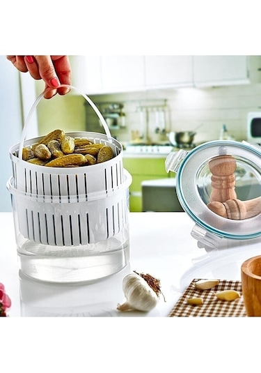 Meleni Home 2'li Set Süzgeçli Turşuluk - Zeytin Turşu Saklama Kabı 2,5 Lt