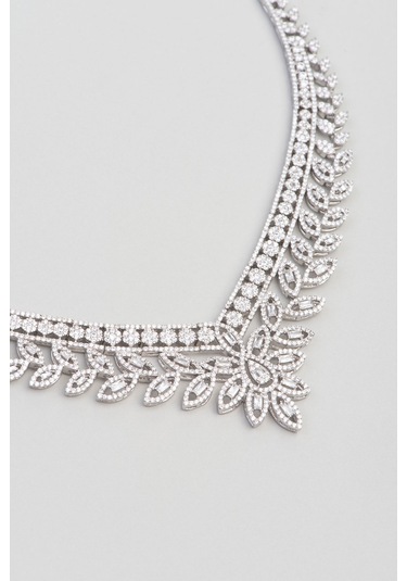 Romantik Rüya 18 Ayar Beyaz Altın Kaplama 42 Cm Gümüş Gerdanlık Beyaz