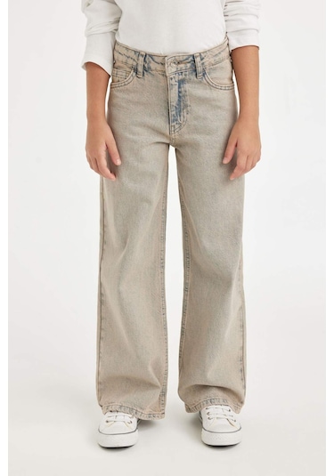 Defacto Kız Çocuk Wide Leg Geniş Bol Paça Cepli Jean Pantolon D7178A824WNNM39 Mavi