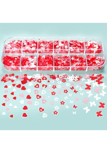 Kırmızı Tırnak Süsleme Folyo Pulları Karışık Dizayn Kelebek Kalp Çiçek Nail Art