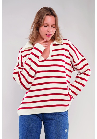 Gabria Çizgili Kazak Kırmızı