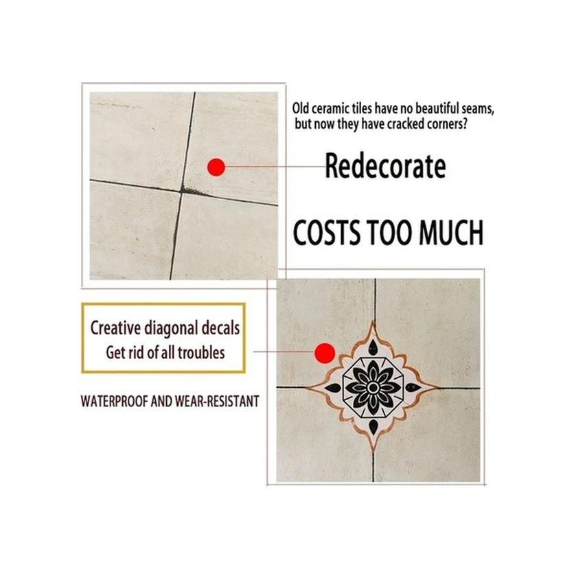 Trendooze Sunshine022 Vintage Çiçek Dekor Seramik Mat Zemin Duvar Çıkartması Siyah+turuncu Siyah - Turuncu