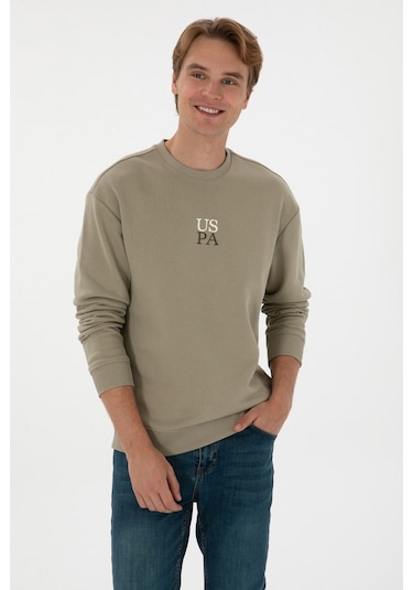 U.S. Polo Assn. Erkek Bisiklet Yaka Comfort Fit Açık Haki Basic Sweatshirt 50313760-VR183