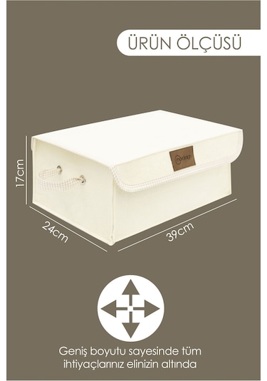 Mordesign Saklama Kutusu, Dolap Içi Çamaşır/oyuncak Düzenleyici, Yenidoğan Için Kapaklı Keçe Organizer Krem-kahve Ekose