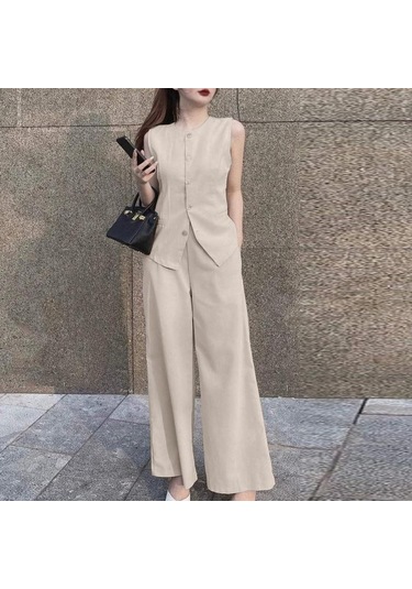 Zanzea Yaz Kıyafetleri Bayan Üstleri Ve Geniş Bacak Pantolon Rahat İki Parçalı Takım Elbise Seti Bej Zanzea Yaz Kıyafetleri Bayan Üstleri Ve Geniş Bacak Pantolon Rahat İki Parçalı Takım Elbise Seti Bej