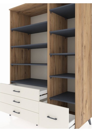 Kronos Dolap 9 Raflı 4 Çekmeceli 132x59x195 Çam-antrasit/aytaşı Antrasıt/aytası