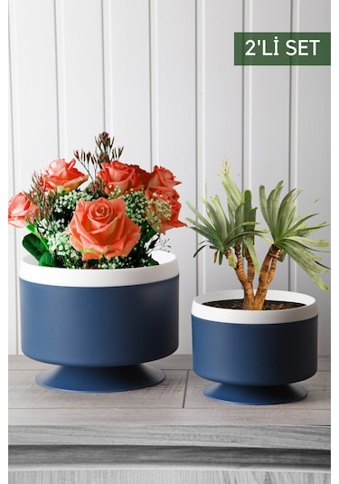 Nandy Home Güveç Model Dik Ayaklı 2'li Saksı Seti Mavi