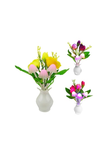 Pembe F&p Renkli Van Tabanı Güzel Gül Mantar Işık Sensörü 4 Led Gece Lambası Ev Dekor Eu Plug Pembe