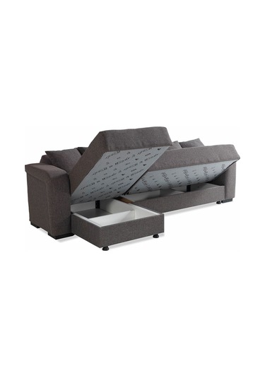 Roma Çekyatlı Puflu Yataklı Köşe Koltuk Takımı Gri