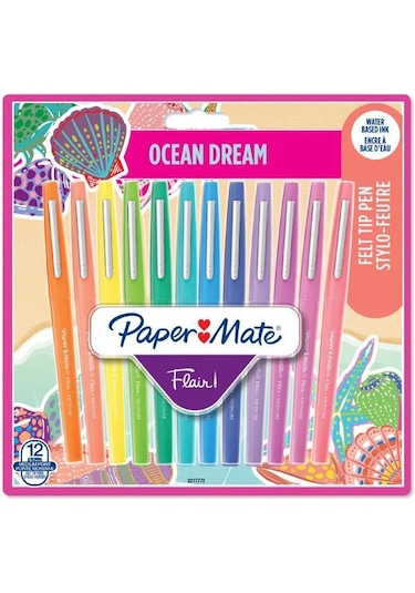 Paper Mate Flair Ocean Dream Keçeli Kalem Seti 12 Renk Orta Uç 0.7 Mm