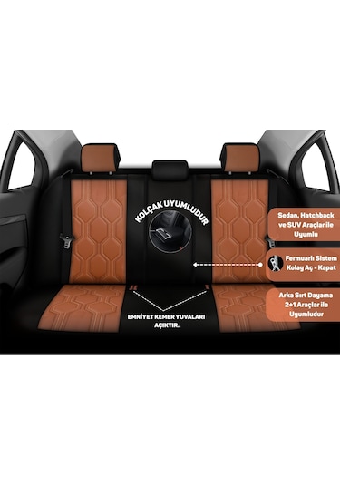 Minderland Fa Serisi - Volkswagen Amarok İle Uyumlu Koltuk Kılıfı, Deri / Taba