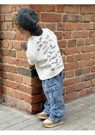 Love İs Baby Oversized Çocuk 2025 Yıpranmış Uzun Kollu/sweatshirt/kapüşonlu Üst 465738618 Gri