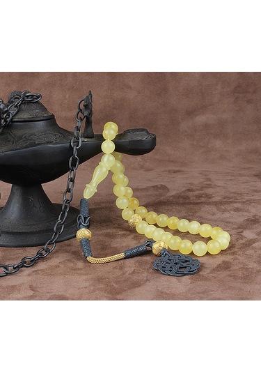 1000 Ayar Kazaz Gümüş Püsküllü Damla Kehribar Tesbih