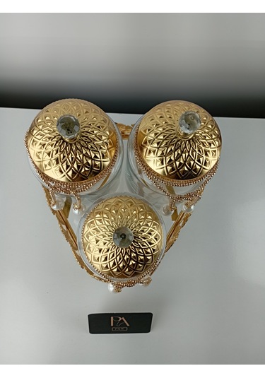 Çay Kahve Şekerlik Kavanoz Sunumluk Söz Nişan Kız İsteme Çikolatalık Dekoratif Obje Biblo Süs Eşya Üçgen Altın