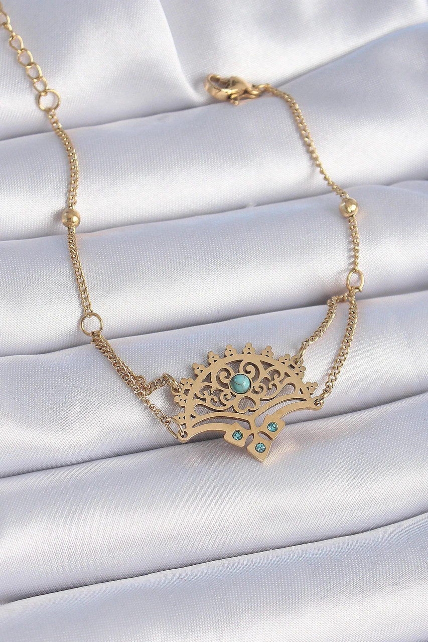 Dodes 316l Çelik Gold Renk Mavi Taşlı Etnik Desen Kadın Bileklik Tg27bb6437 Çok Renkli