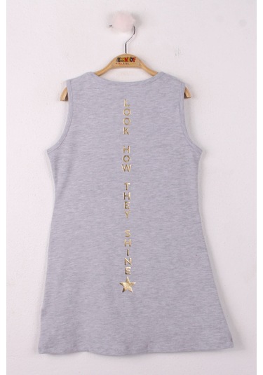 Toontoy Kız Çocuk Yıldız Varaklı Elbise Gri Melanj