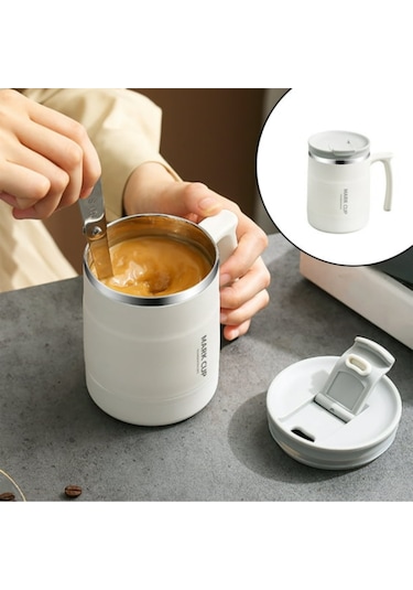 Shineyee 500ml Çift Katlı 304 Paslanmaz Çelik Portatif Kahve Bardak, Eldivenli Kapağı Ve Katlanabilir Kaşığı İle, Ofis Ve Seyahat İçin Uygun, Beyaz Beyaz