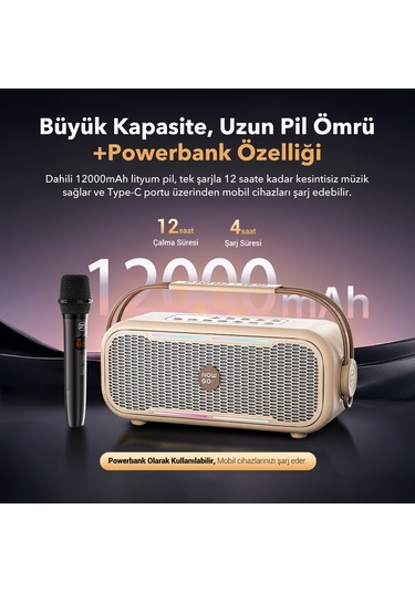 Nowgo C2 60w Taşınabilir Rgb Bluetooth Hoparlör Mikrofonlu Karaoke Parti Speaker Bej