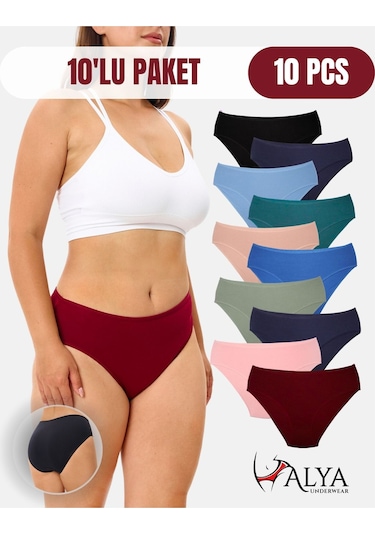 Alya Underwear Kadın Külot Basic Slip Renkli Pamuklu Iç Çamaşırı 10'lu Paket Multicolor-x32 Multicolor - X32