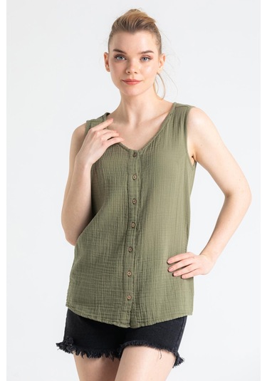 Kolsuz Müslin Melis Bluz Haki Hk-haki