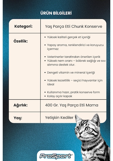 Prosport Chunk Somonlu 12'li Yetişkin Kedi Konserve Yaş Mama 400 Gr 12