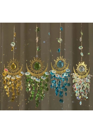 Yunboo Güneş Tutucu Zil - Şeytan Gözü, Güneş Ve Ay Desenli K9 Kristal, Sarı, 38 Cm - Işık Ve Gölge Yansıtıcı Bahçe Dekoru