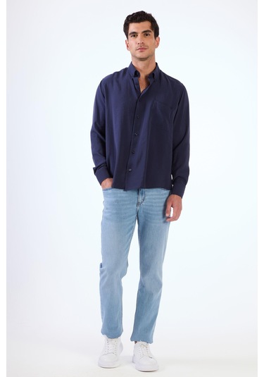 Lacivert Modal Düz Renk Regular Fit Erkek Gömlek Lacivert