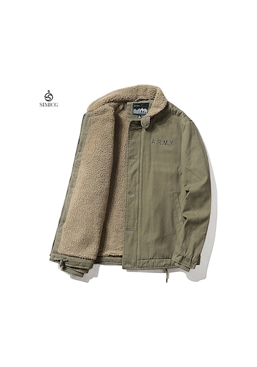 Erkek Kışlık Kalın Kürk Yakalı Polar Ceket Yeşil