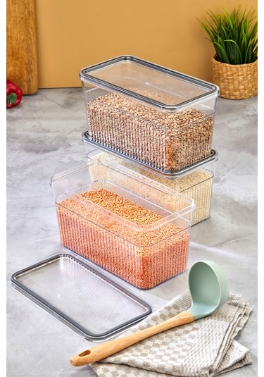 3 Parça Contalı Ve Sızdırmaz Kapaklı Saklama Kabı Seti Buzdolabı Ve Kuru Gıda Uyumlu 3x3600 Ml Şeffaf