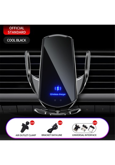Jeemson Araç İçin 15w Kablosuz Şarj Fonsu - Akıllı Sensörlü Otomatik Açılış-kapanış, 360 Derece Döner Telefon Tutucu Siyah Siyah