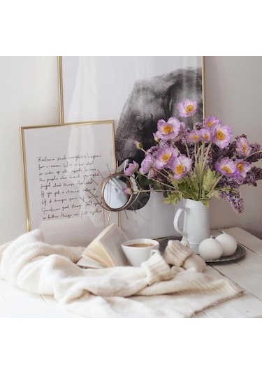 Yapay Çiçek Gelincik Çiçeği Lila Renk 3 Çiçek 1 Tomurcuk 59cm